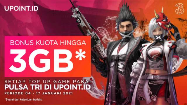 Promo Top Up Three di Upoint, Dapatkan Bonus Kuota hingga 3GB