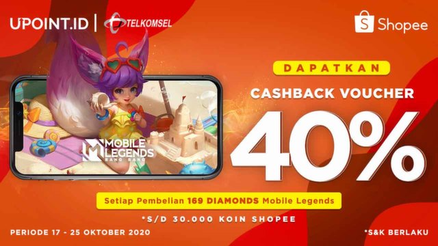 Top Up Mobile Legends di Upoint Dapat Cashback Voucher Shopee 40%