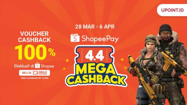 ShopeePay 4.4 Mega Cashback! Nikmati Cashback 100% ShopeePay di Upoint