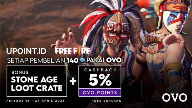 Bonus Stone Age (Random) & Cashback OVO 5% Hanya Top Up Free Fire di Upoint