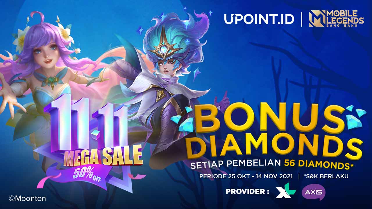 Promo 11.11! Bonus Diamonds Mobile Legends hanya pakai XL/Axis di Upoint