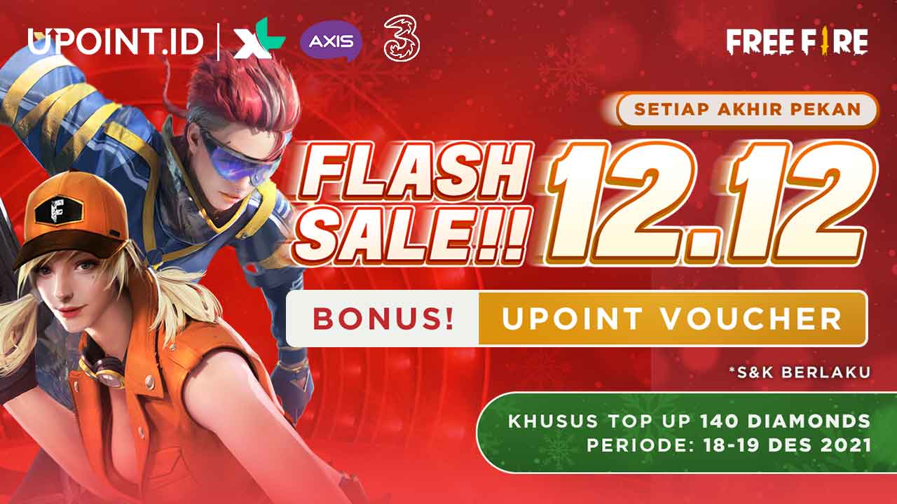 Flash Sale 12.12! Dapatkan Bonus Upoint Voucher Free Fire Pakai XL Axis dan Three