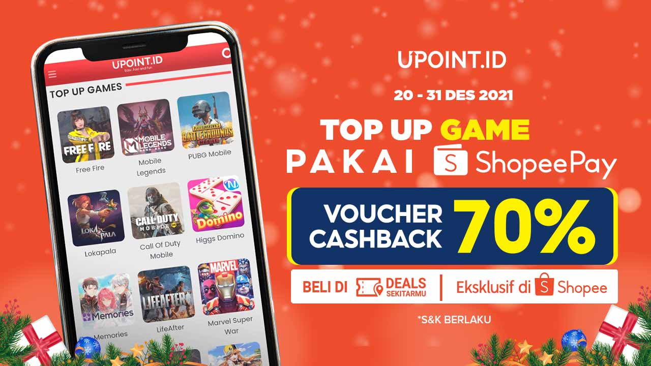 Promo Akhir Tahun! Cashback ShopeePay 70% Hanya Top Up Game di UPOINT.ID