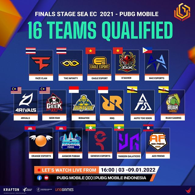 Inilah 16 Tim yang Berlaga dalam Babak Grand Final PUBG Mobile SEA