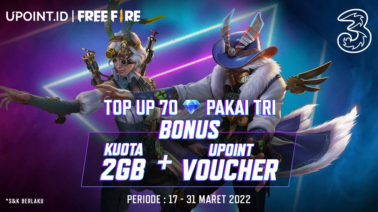 Bonus Upoint Voucher Free Fire dan Kuota Tri 2 GB Hanya di UPOINT.ID