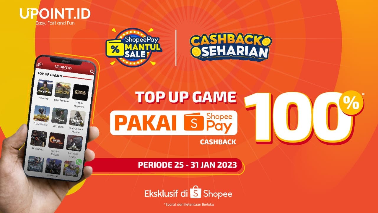 Dapatkan Cashback ShopeePay 100% dengan Top Up Games di UPOINT.ID