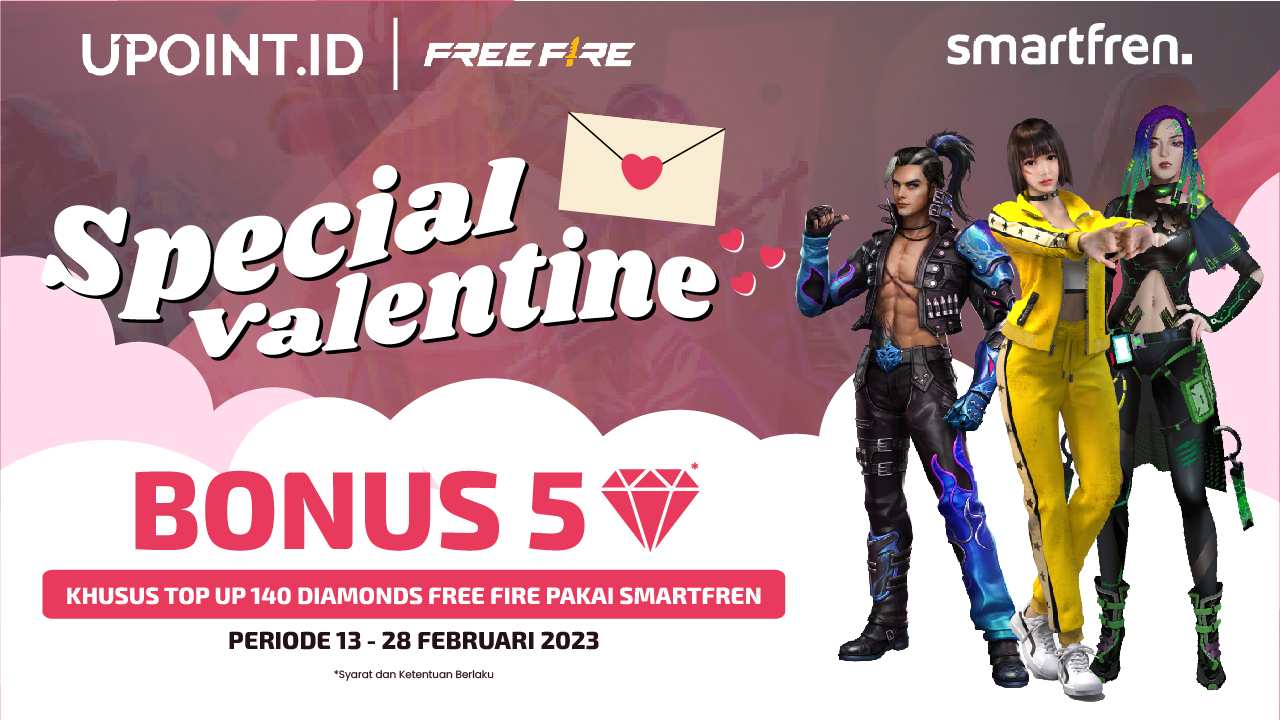 Special Promo Valentine! Bonus 5 Diamonds FreeFire Top Up pakai Smartfren di UPOINT.ID