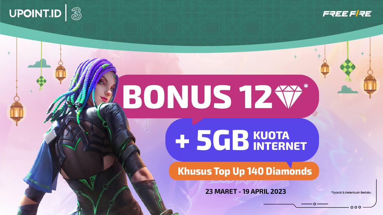 Dapatkan Promo Spesial Ramadhan! Bonus Kuota Pembelian Diamond Free Fire pakai Tri di UPOINT.ID