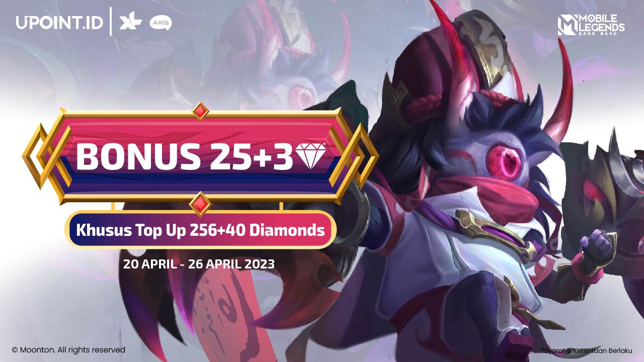 Special Promo Top Up Mobile Legend pakai XL/Axis di UPOINT.ID dapat bonus 25+3 Diamonds