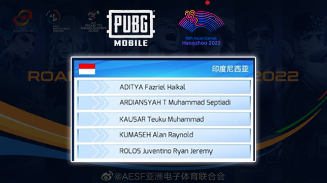 Daftar Pemain Timnas PUBG Mobile Indonesia untuk Kompetisi ASIAN Games 2022