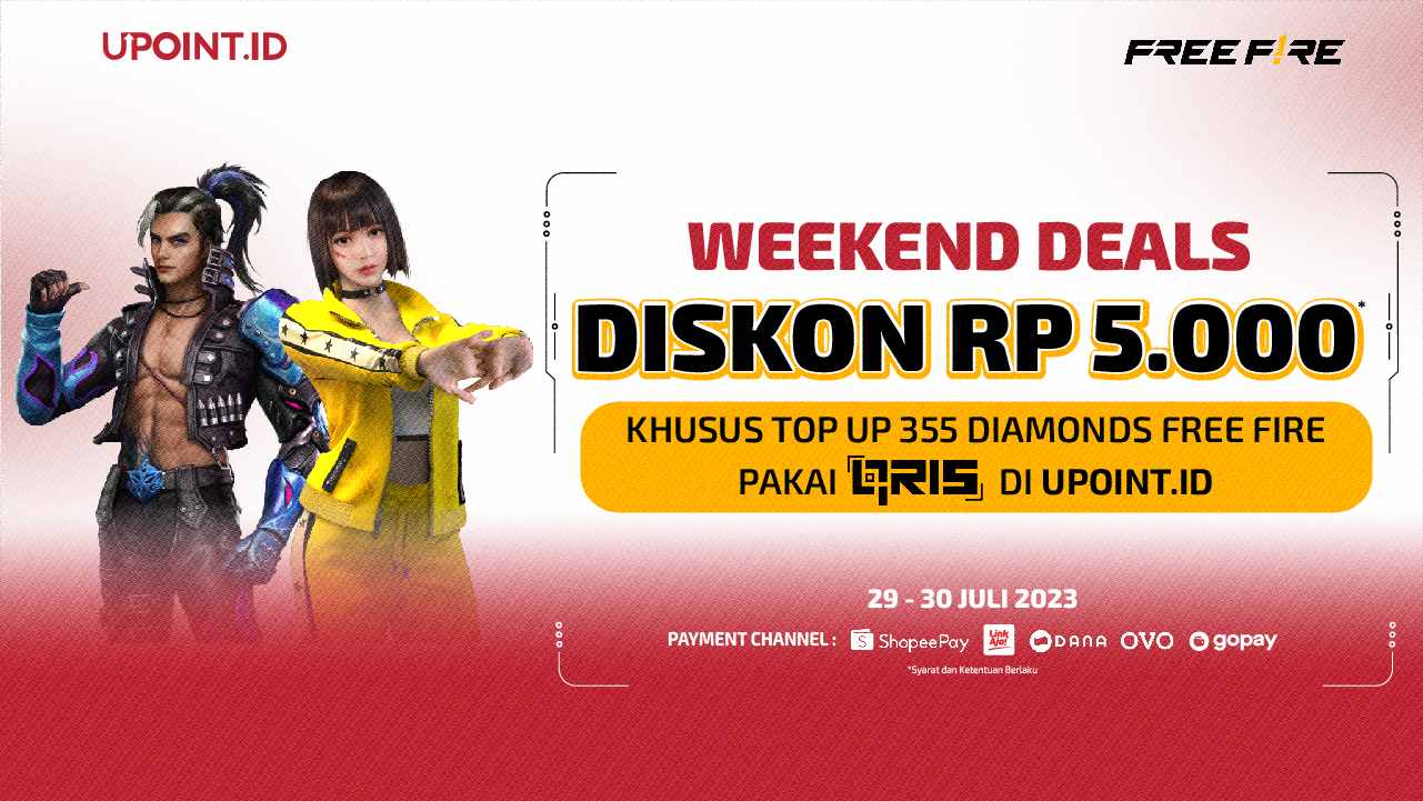 Diskon 5.000 Beli Diamond Free Fire Bayar pakai QRIS All E-Wallet Payment di UPOINT.ID!