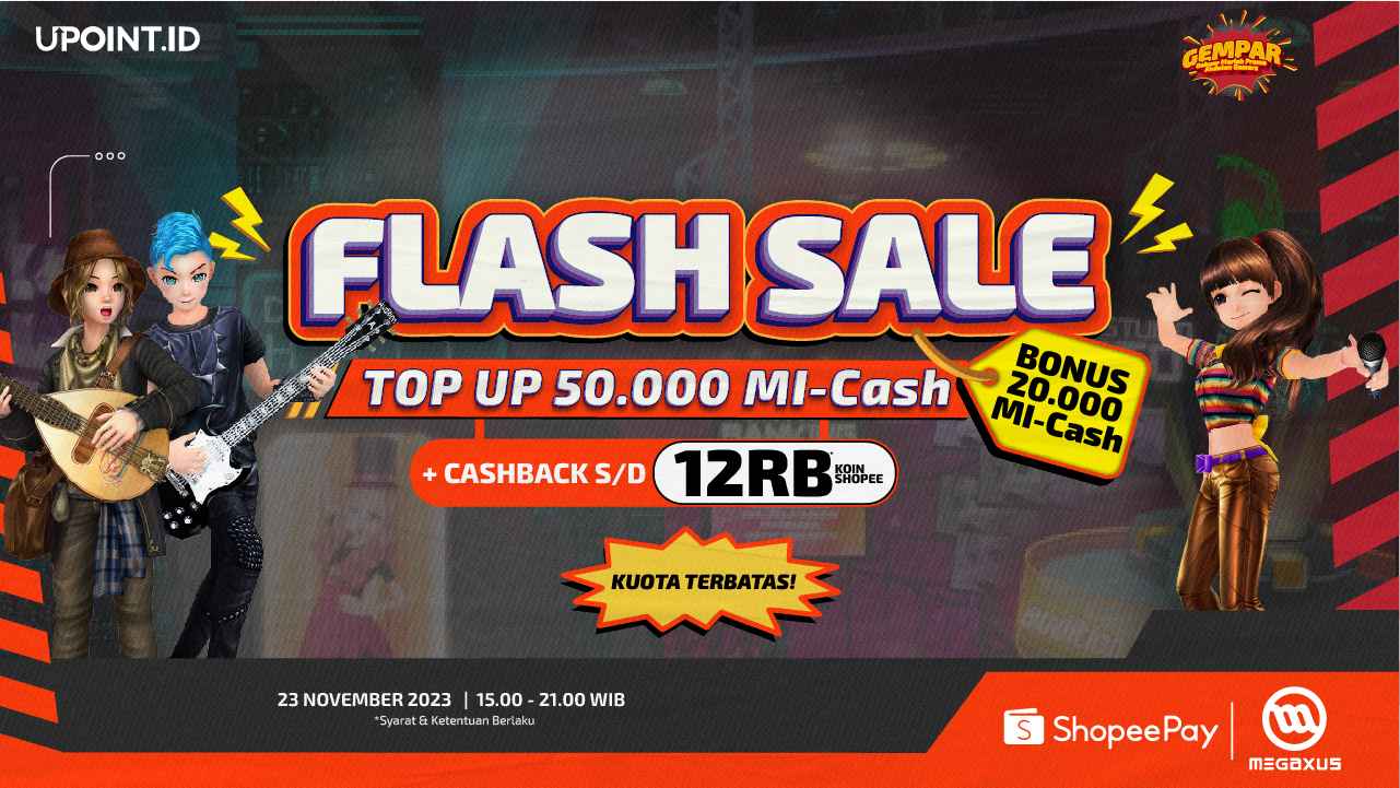 Flash Sale Bonus 20RB MI-Cash dan 12RB Cashback Koin ShopeePay! Buat Kamu yang Top Up di UPOINT.ID