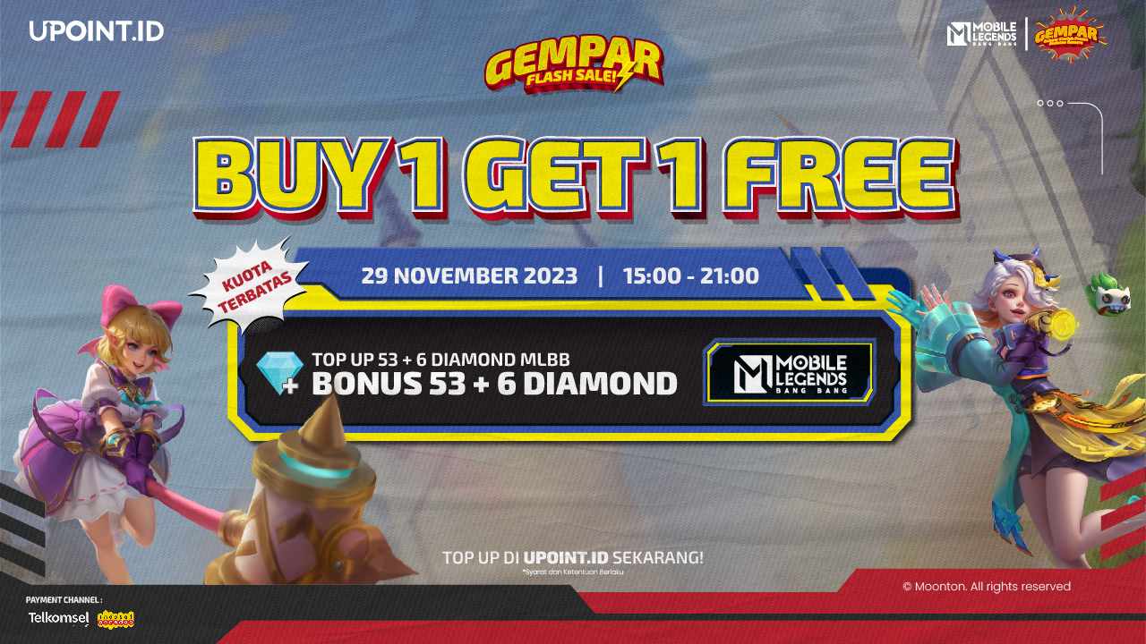 GEMPAR! Promo Flash Sale Buy 1 Get 1 Diamonds Mobile Legends di UPOINT.ID!