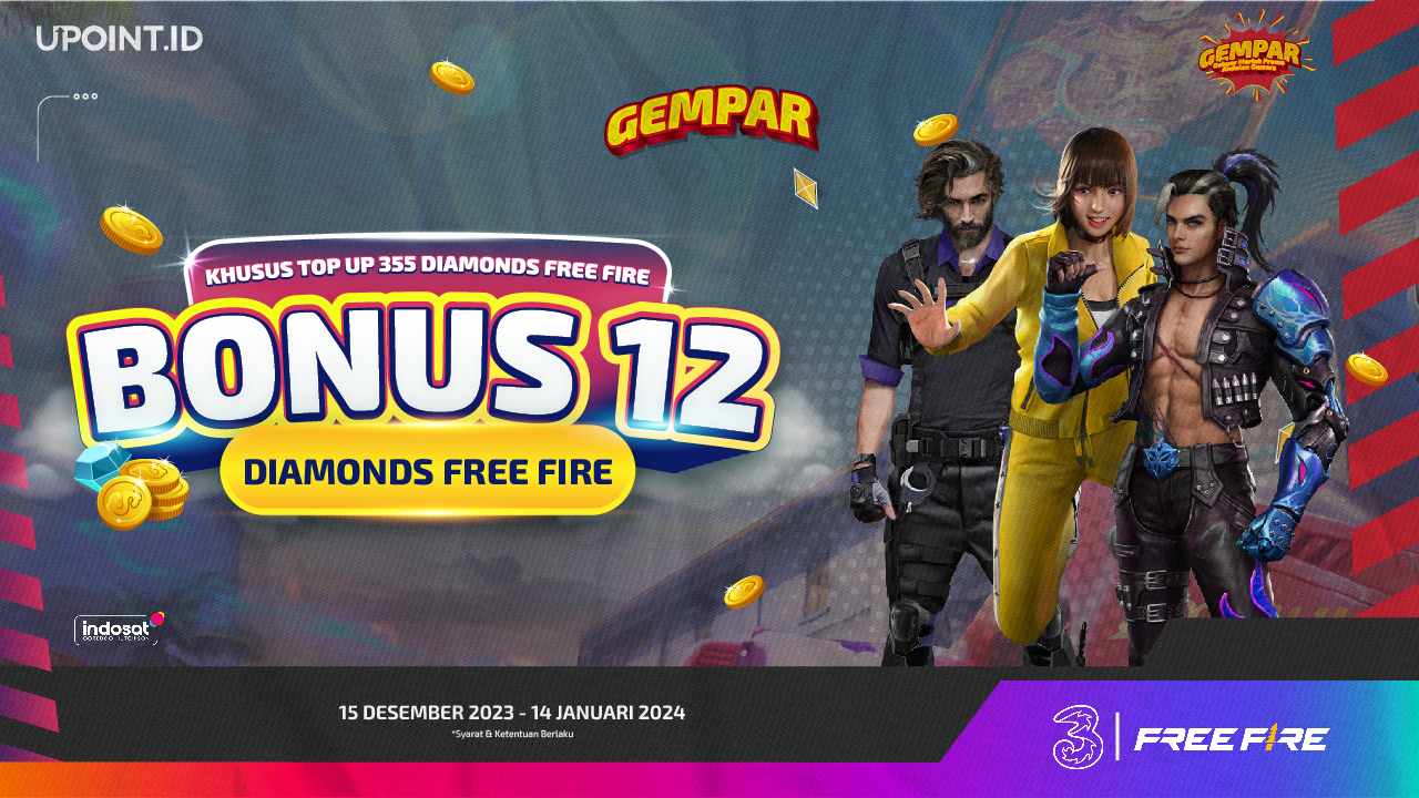 Top Up Diamonds Free Fire Mu pakai Tri di UPOINT.ID dan Dapatkan Bonus Diamondsnya!