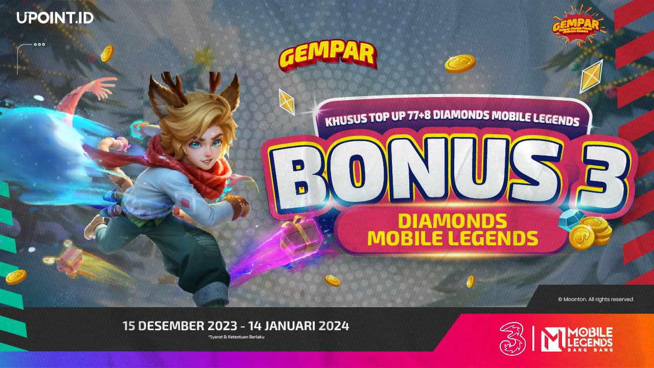 Bonus Diamonds MLBB dengan Cara Top Up Diamonds Kamu pakai Tri di UPOINT.ID