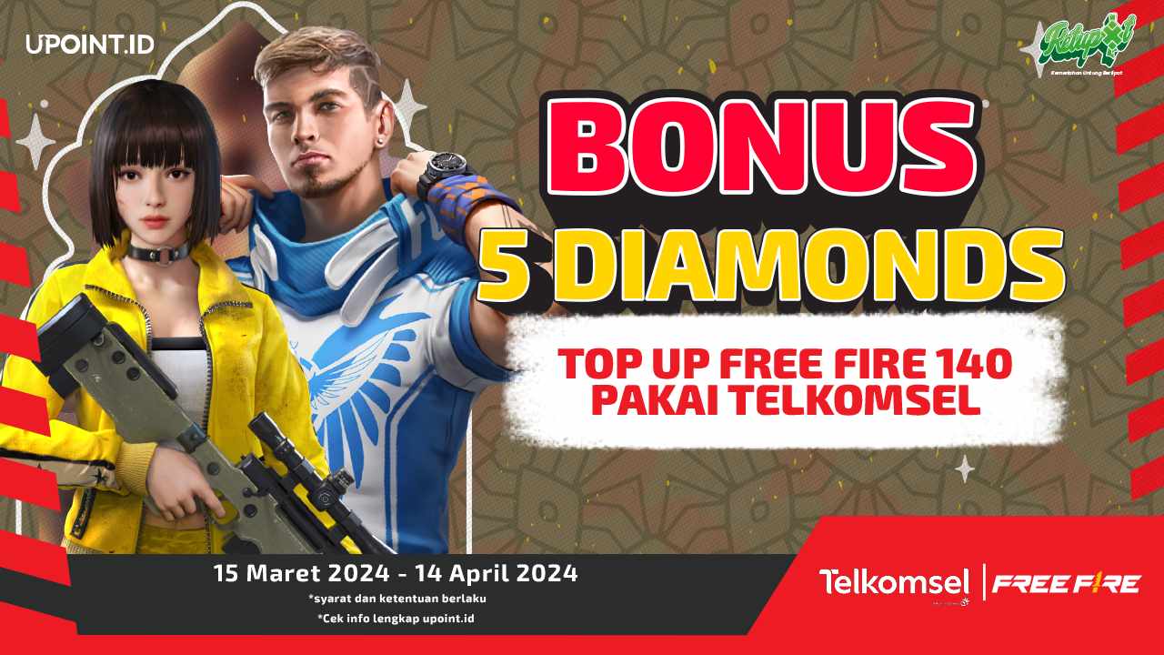 BONUS Diamonds Free Fire Spesial Ramadhan untuk Pembelian 140 Diamonds dengan Pulsa Telkomsel di UPOINT.ID!