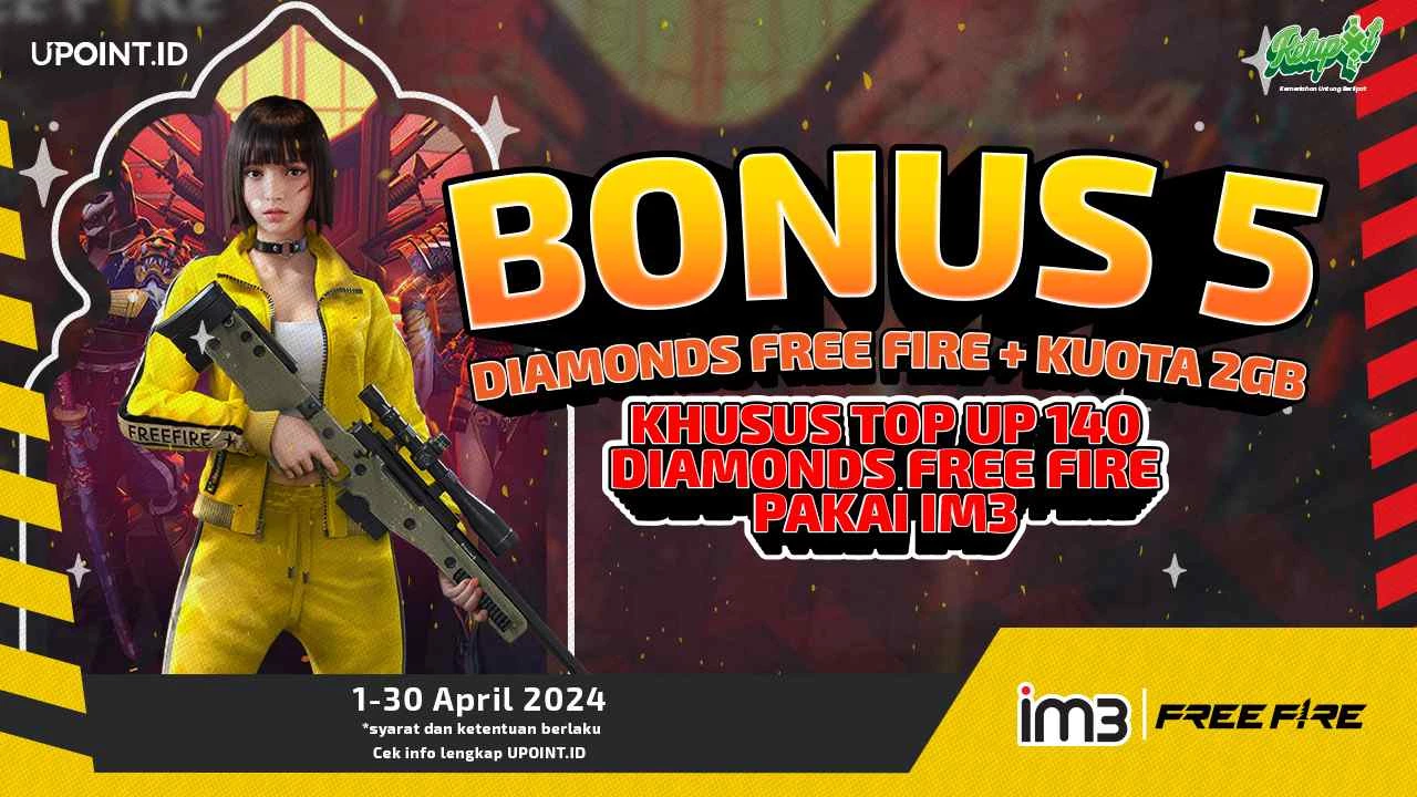 Seru Banget! Beli 140 Diamonds Free Fire, Dapat Bonus 5 Diamonds Plus Kuota 2GB IM3 hanya di UPOINT.ID!