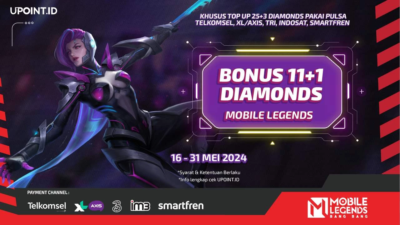 Promo Bonus Diamonds Mobile Legends di UPOINT.ID untuk Pengguna Telkomsel, XL/Axis, Tri, Indosat, dan Smartfren! Dapatkan Sekarang!