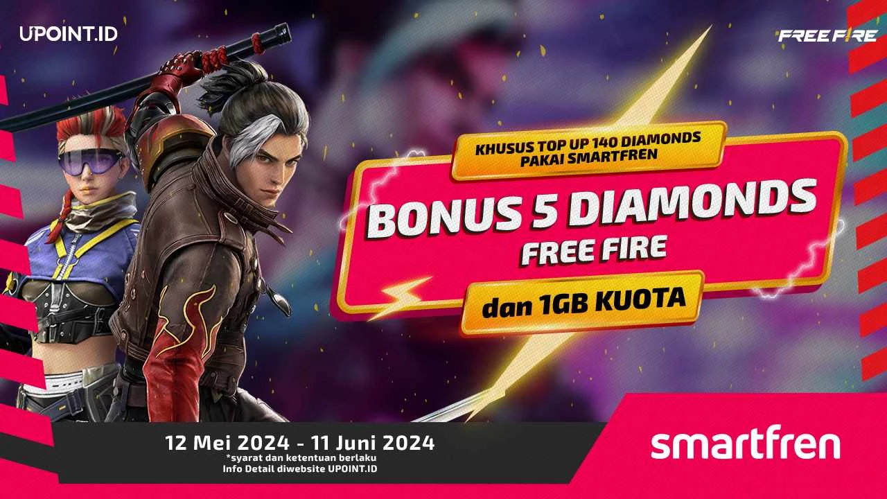 Lagi! Bonus 5 Diamonds Free Fire dan Kuota hanya dari Smartfren di UPOINT.ID!