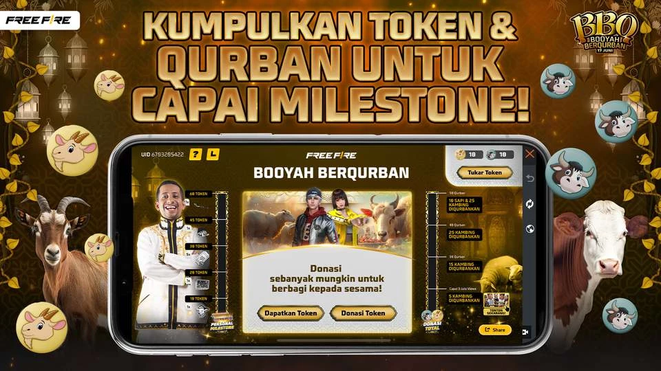 Free Fire dan Habib Ja'far Kolaborasi Ajak Pemain Sedekah Hewan Kurban Lewat Booyah Berqurban!