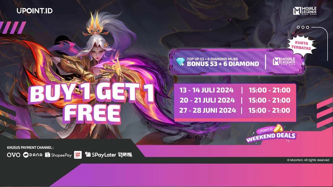 Bonus 100% Diamonds Mobile Legends Special Weekend Khusus Buat Kamu Sobat Hanya di UPOINT.ID!