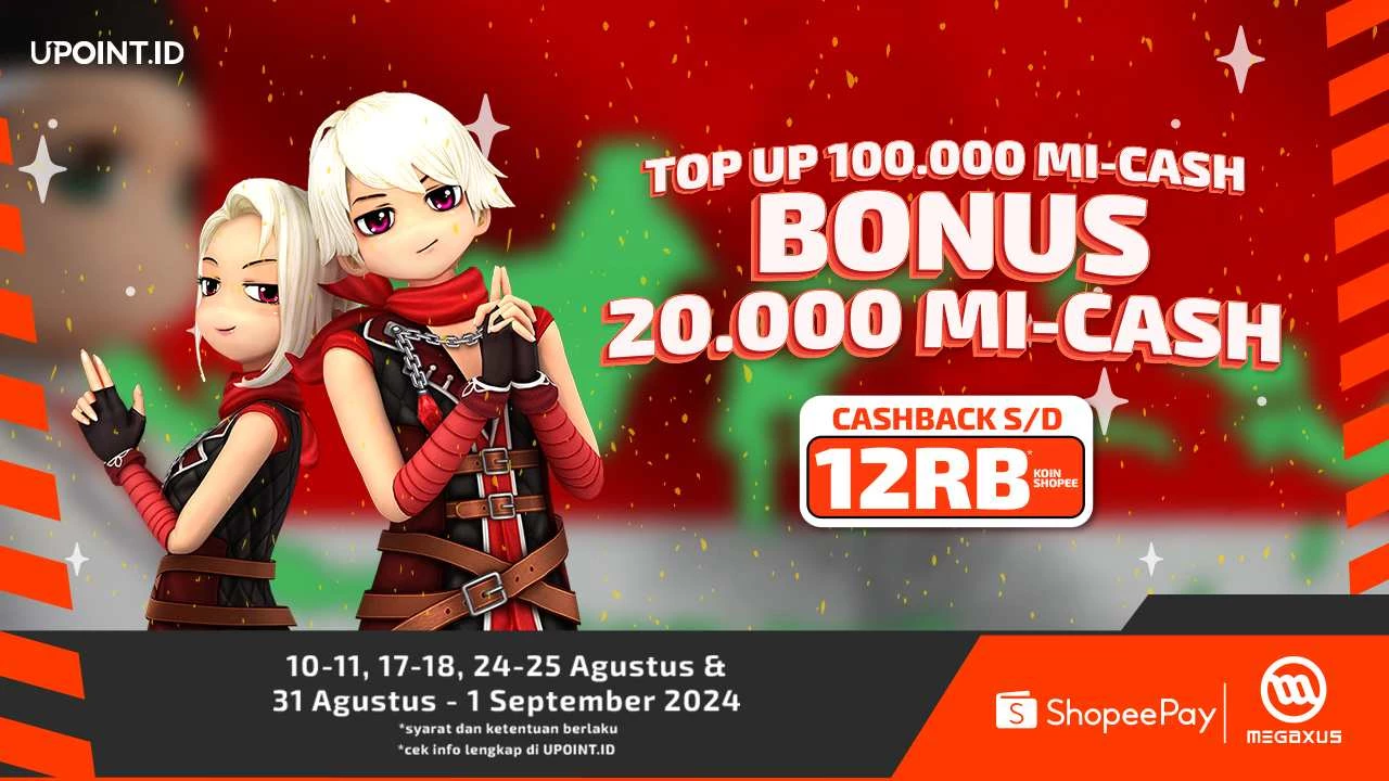 Bonus 20.000 MI-Cash dan Cashback Sampai dengan 12RB Koin Shopee untuk Pembelian Voucher Megaxus di UPOINT.ID!