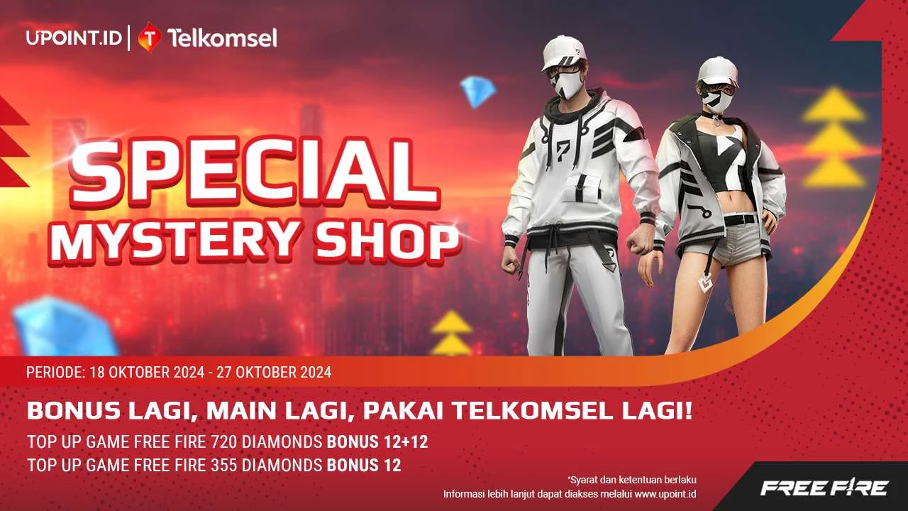 Telkomsel x UPOINT.ID: Promo Flash Sale! Dapatkan Bonus 12 Diamonds dan 12+12 Diamonds Setiap Pembelian Diamonds untuk Game Free Fire di UPOINT.ID!