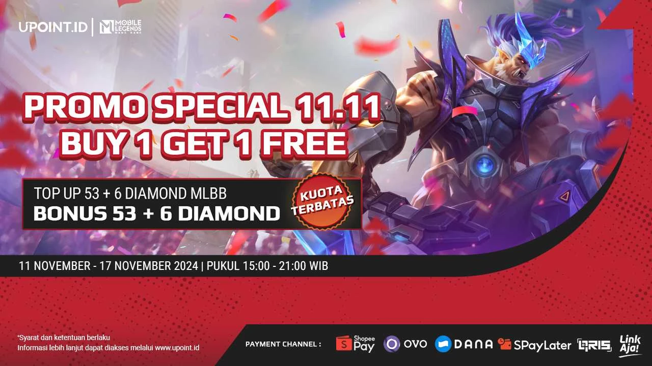 SPESIAL 11.11 Buat Kamu! Buy 1 Get 1 Bonus Diamonds Mobile Legends Bang Bang Hanya di UPOINT.ID!