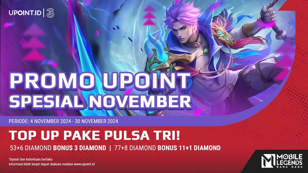 Indosat x UPOINT.ID: Promo Hallo-Win! Dapatkan Bonus 3 Diamonds dan 11+1 Diamonds Plus Kuota Internet 1GB Setiap Pembelian Diamonds untuk Game Mobile Legends di UPOINT.ID!