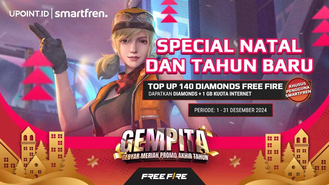 Smartfren x UPOINT.ID: Promo Natal dan Tahun Baru! Dapatkan Bonus 5 Diamonds dan Kuota Internet Smartfren 1 GB Setiap Pembelian Diamonds untuk Game Free Fire di UPOINT.ID!