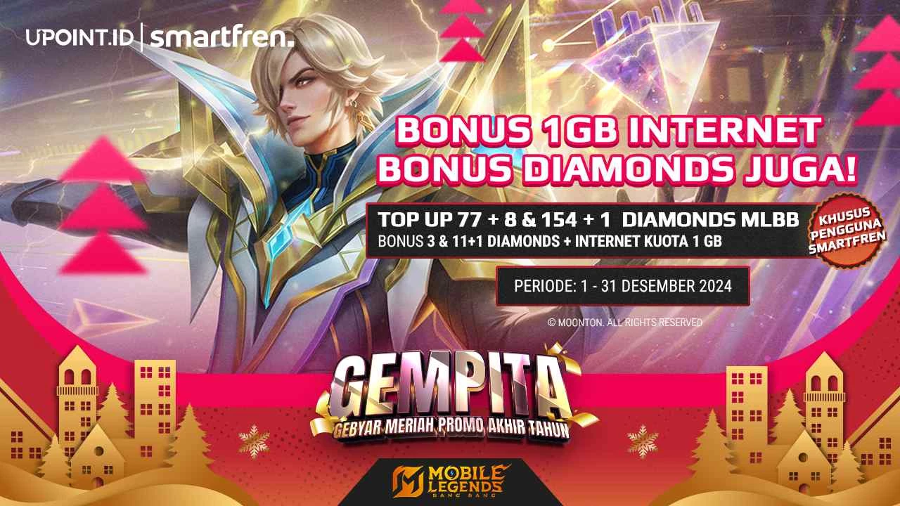 Smartfren x UPOINT.ID: Promo Natal dan Tahun Baru! Dapatkan Bonus 3 dan 11+1 Diamonds dan Kuota Internet Smartfren 1 GB Setiap Pembelian Diamonds untuk Game Mobile Legends di UPOINT.ID!