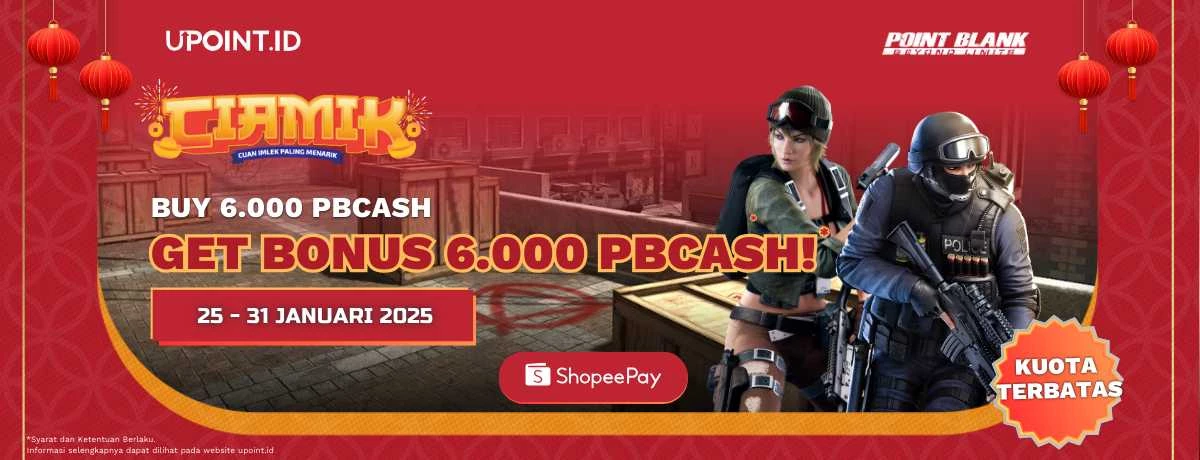 Promo CIAMIK Januari: Beli 6.000 PB Cash dan Dapatkan Bonus Cashback Hingga 12.000 Koin Shopee Plus Bonus Voucher 6.000 PB Cash untuk Game AyoDance di UPOINT.ID!