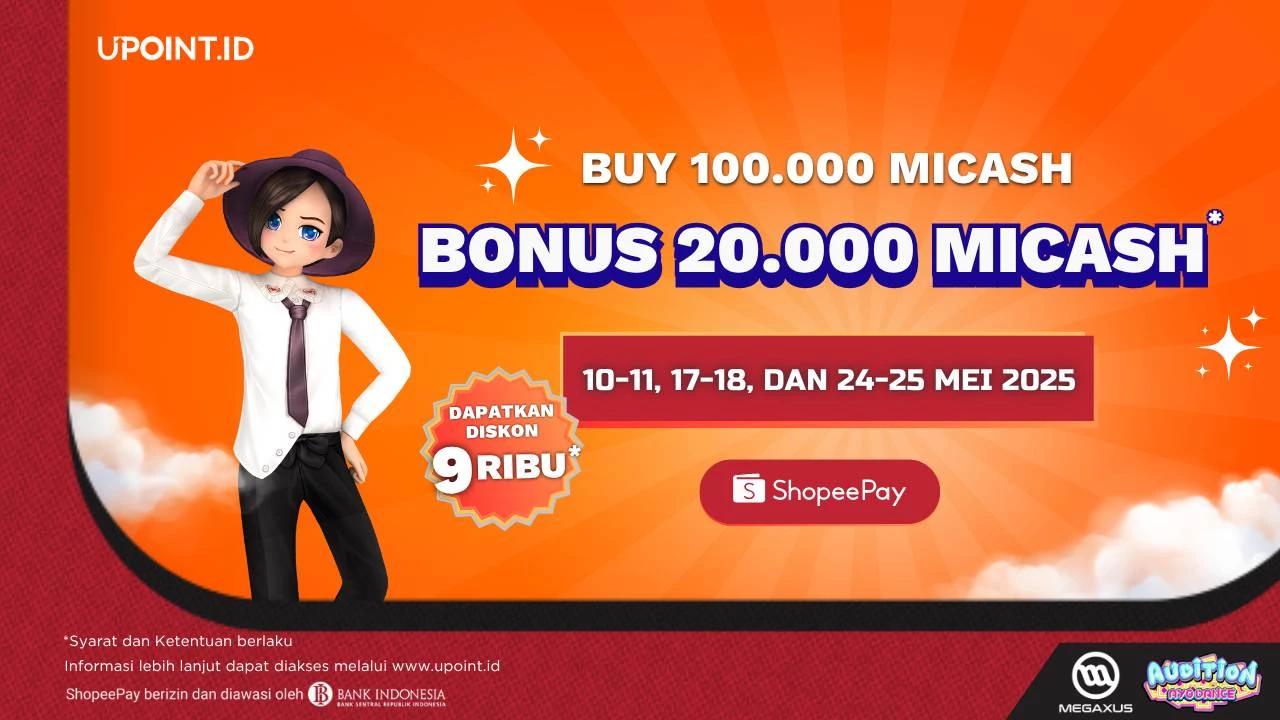 Promo Terbatas! Bonus 20.000 MI-Cash & Diskon Rp9.000 untuk Pembelian di UPOINT.ID Pakai ShopeePay