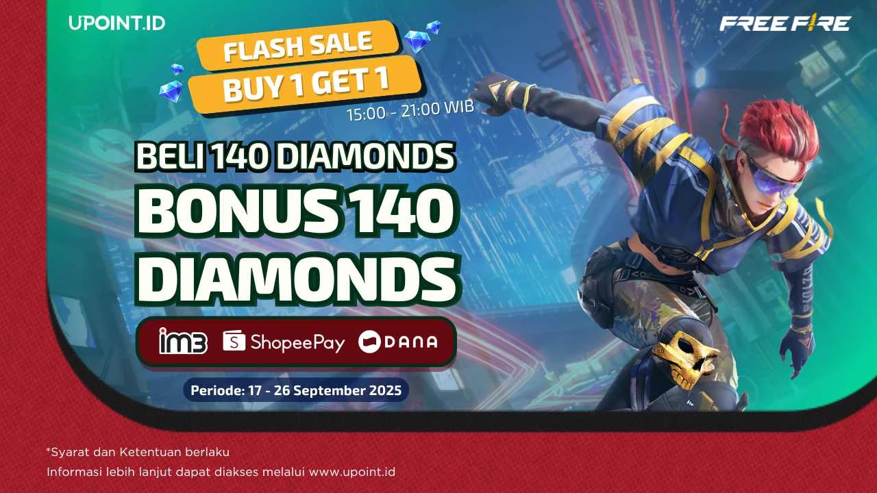 Flash Sale Free Fire! Siapa Cepat Dia Dapat! Beli 140 Diamond Gratis 140 Diamond, Top Up Sekarang!