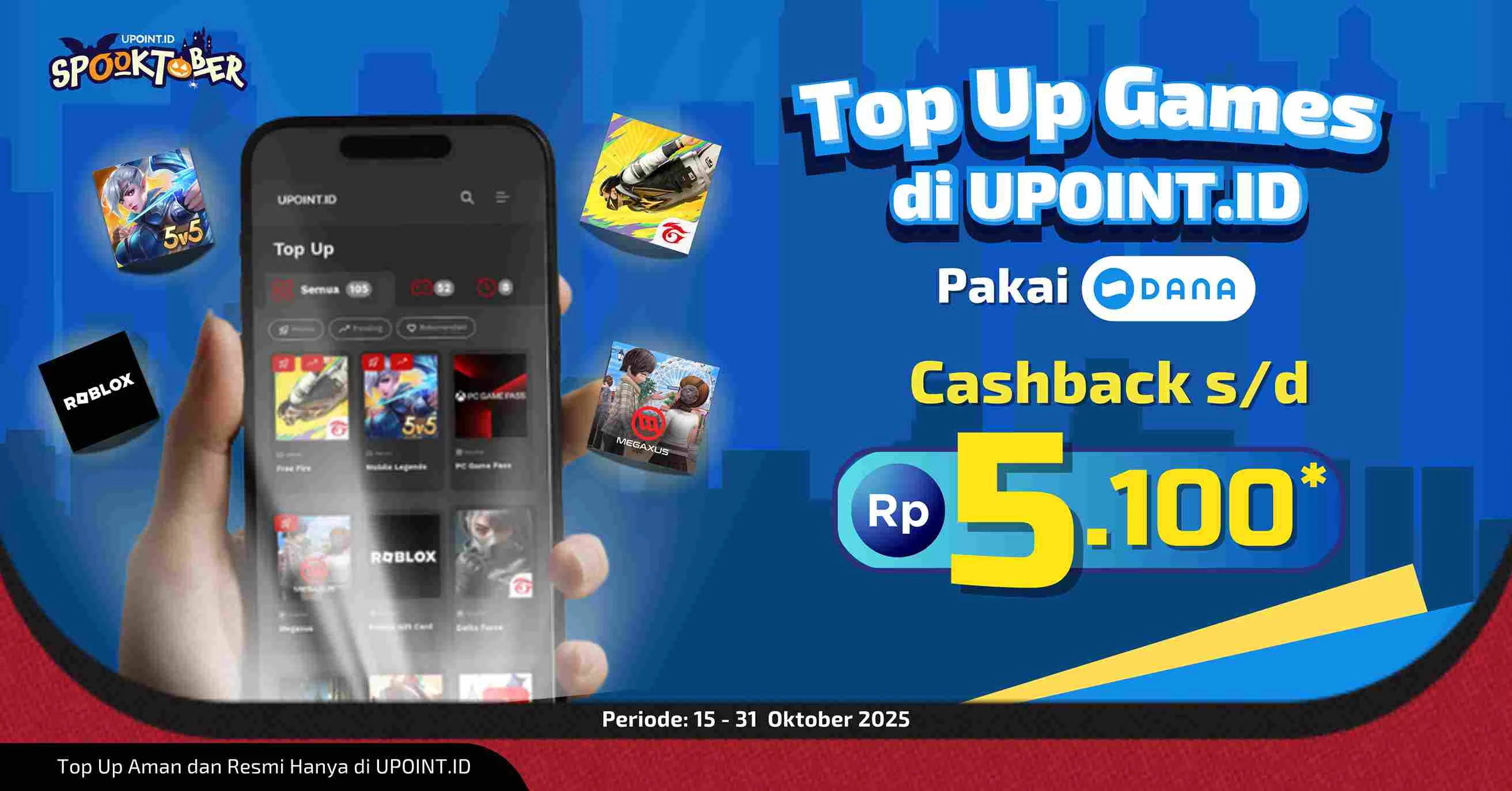 Promo Spooktober DANA UPOINT.ID: Top Up Game Dapat Cashback Saldo Hingga Rp5.100, Kuota Terbatas!