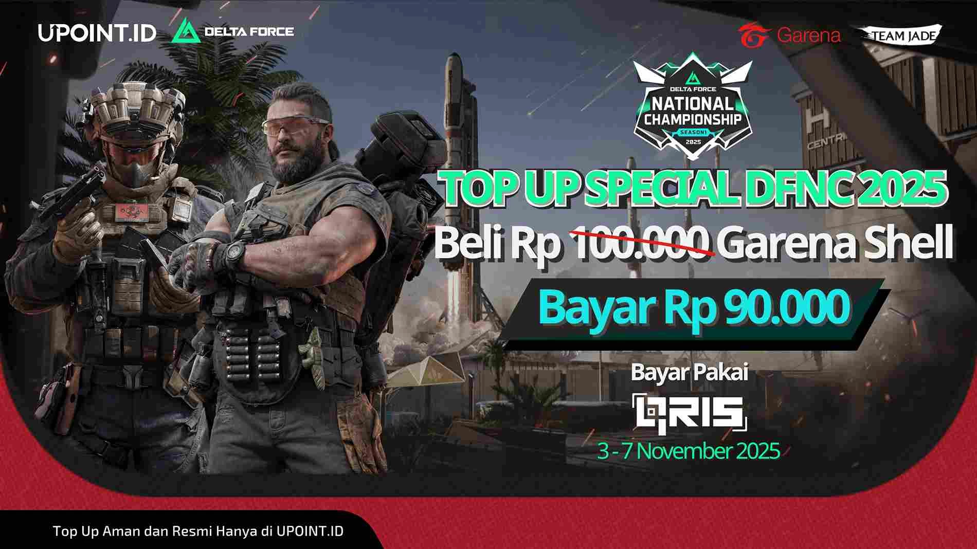 FLASH SALE HARI INI! Top Up Garena Shell Delta Force 100 Ribu, Bayar Cuma 90 Ribu di UPOINT.ID Pakai QRIS!