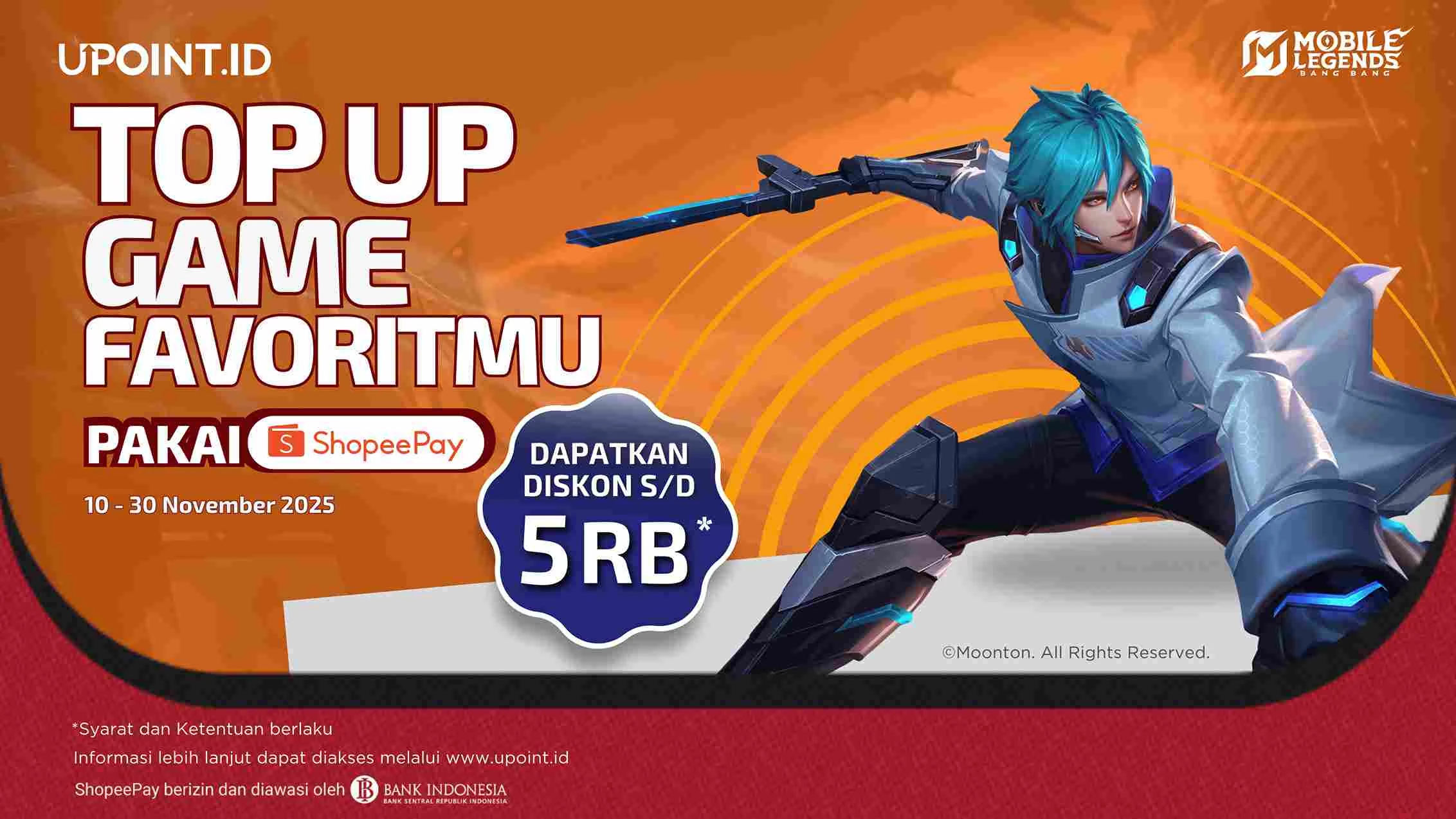 Klaim Diskon Rp5.000 Top Up Game Semua Produk dan Game di UPOINT.ID Pakai ShopeePay!