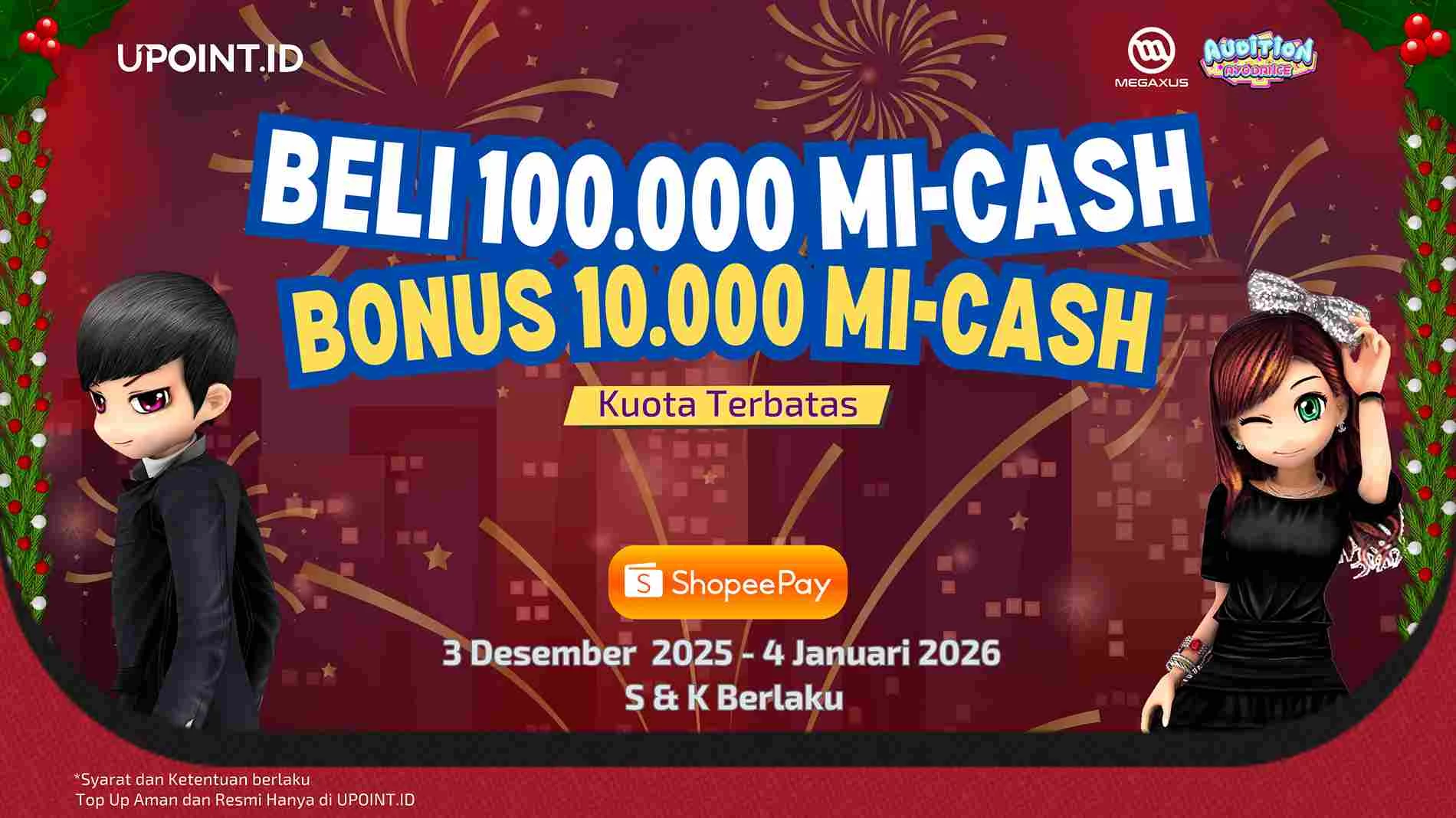 Main AyoDance Makin Puas! Top Up Megaxus Pakai ShopeePay di UPOINT.ID Dapet Bonus sampai 10.000 MI-Cash!