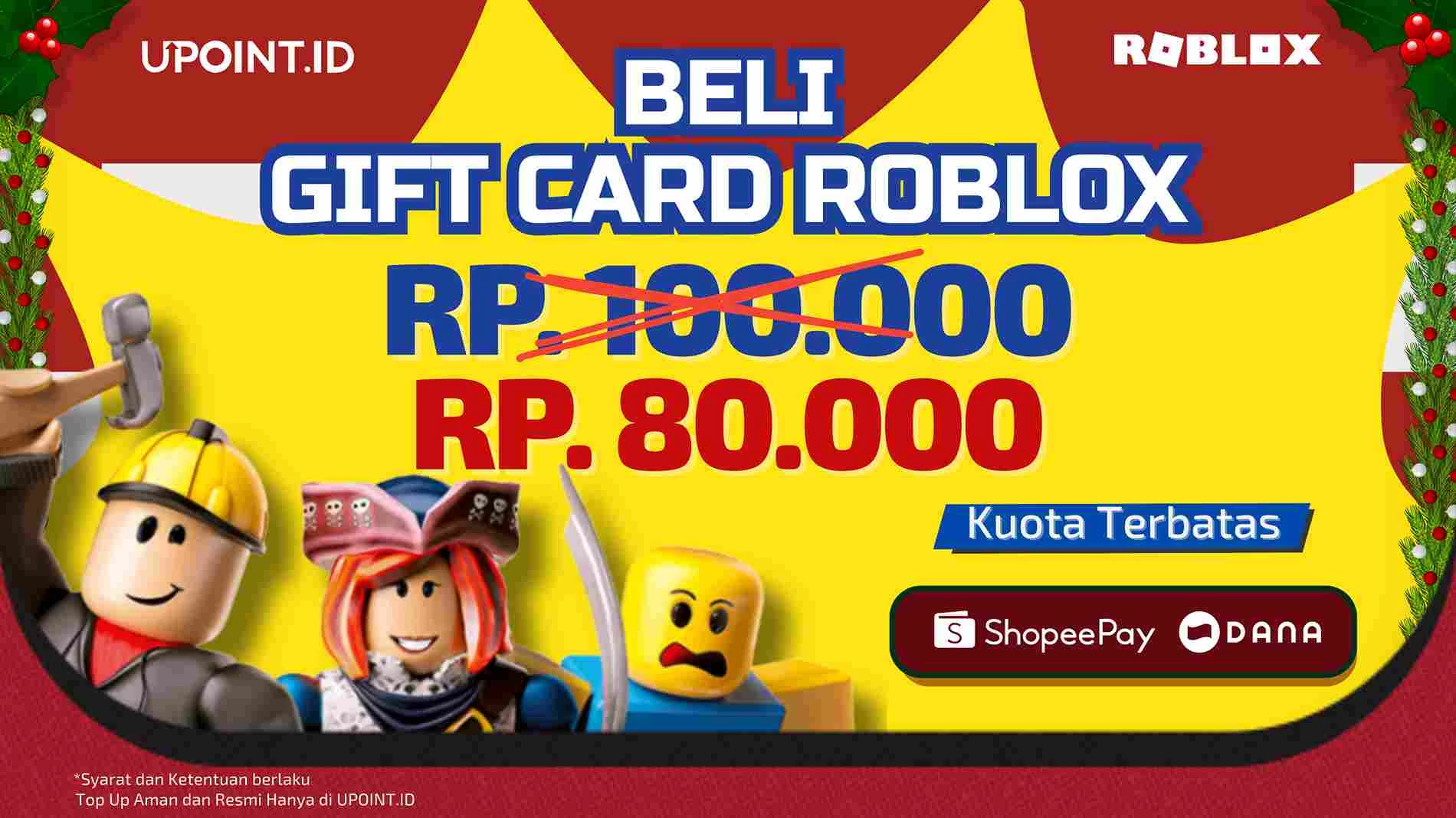 Waktunya Borong Robux! Beli Gift Card Roblox 100 Ribu, Cukup Bayar 80 Ribu Aja di UPOINT.ID!