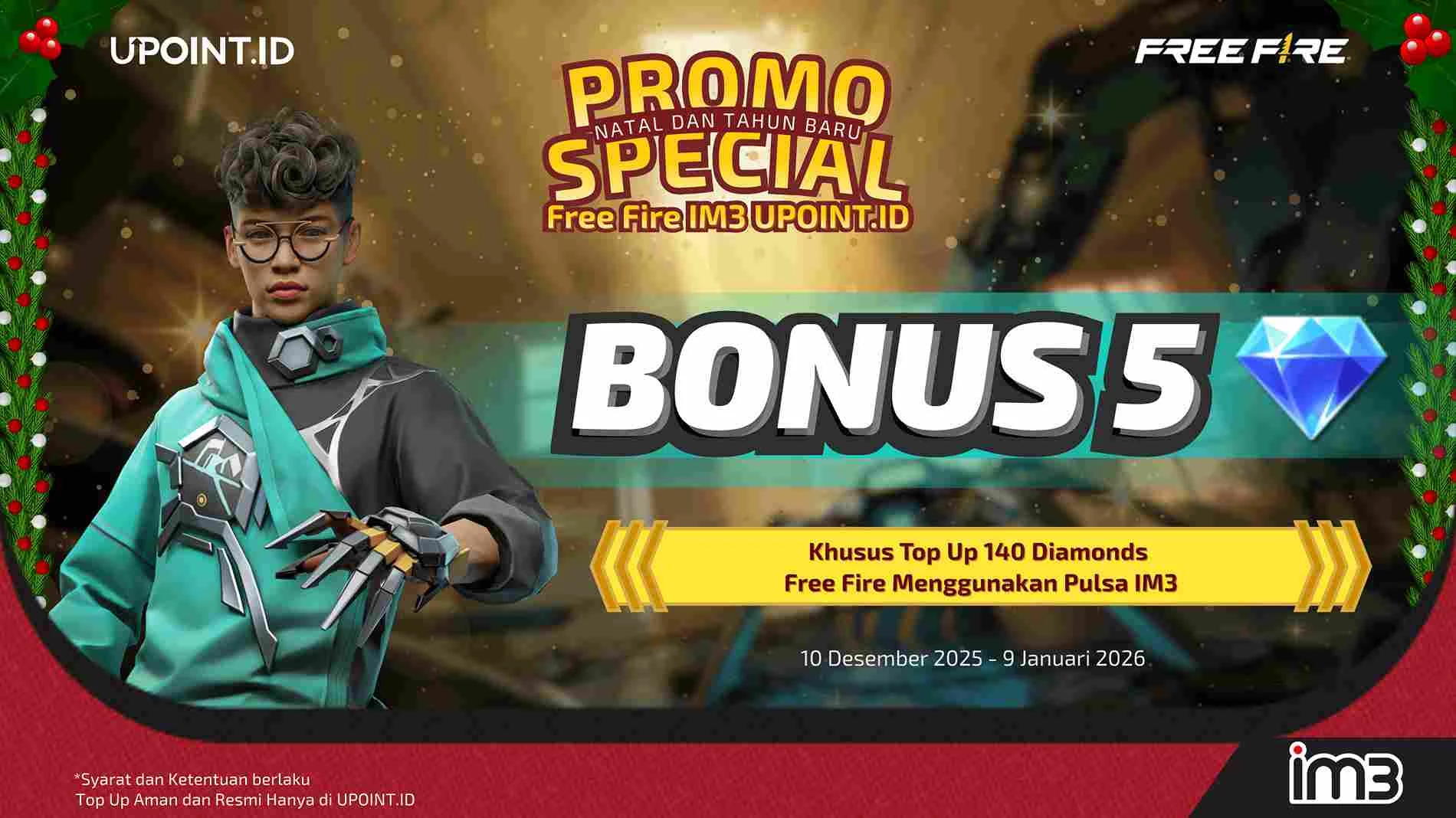Modal 25 Ribu Pakai Pulsa IM3, Auto Dapat Bonus Diamond Free Fire di UPOINT.ID!