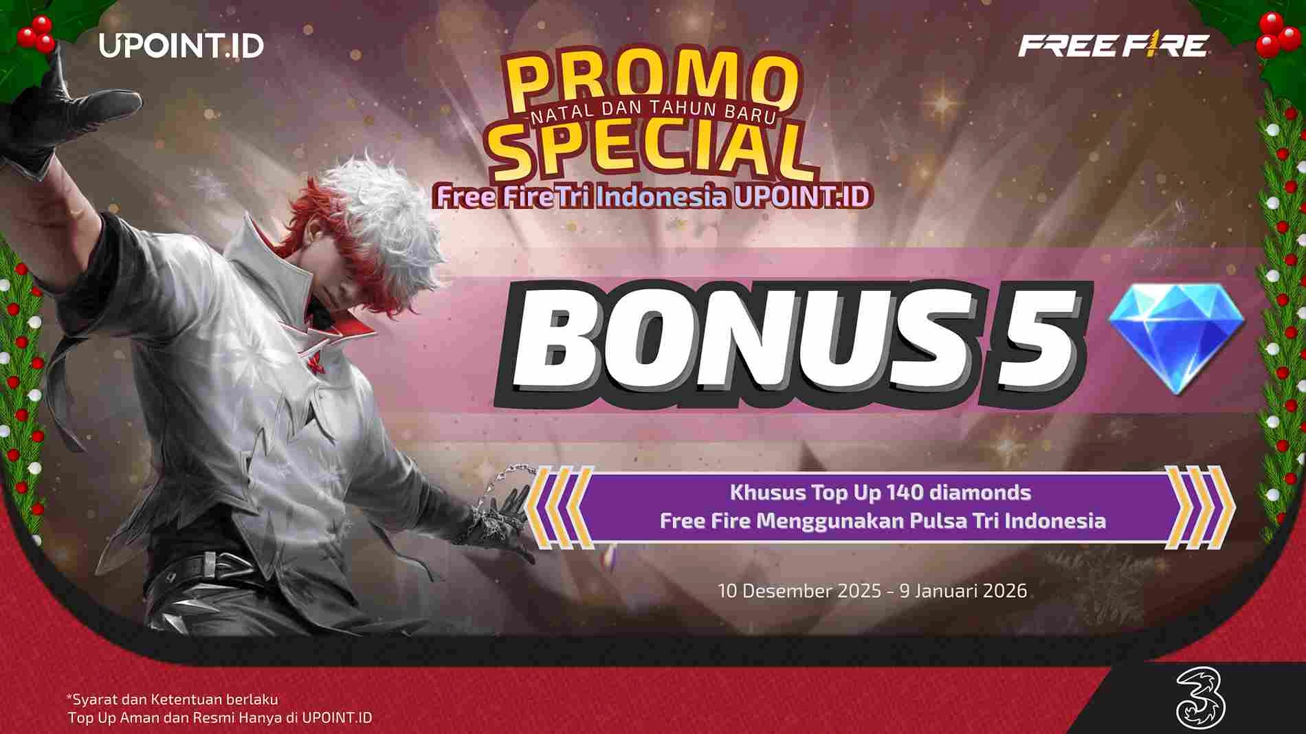 Combo Maut Pengguna Tri! Top Up Free Fire di UPOINT.ID Dapat Bonus Diamond Plus Kuota Internet!