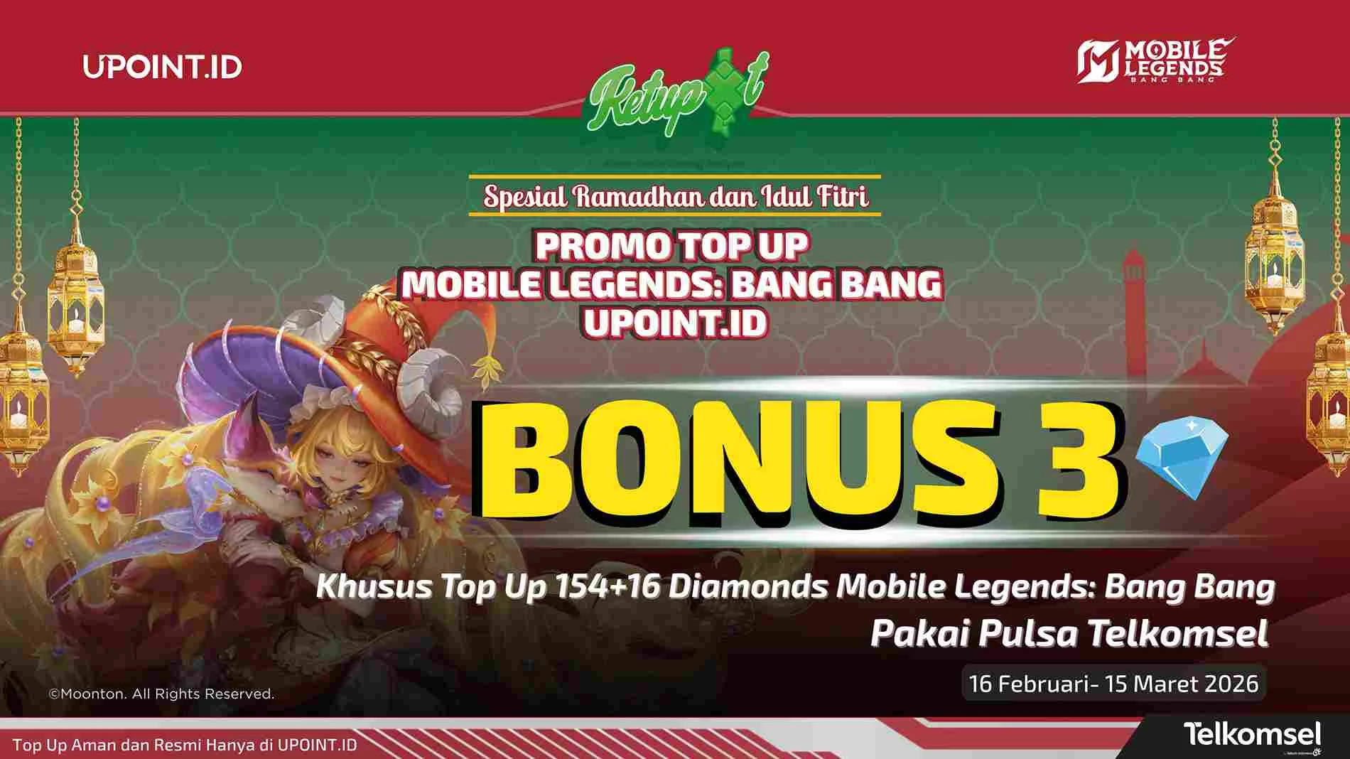 Jangan Sampai Kelewat! Top Up 154+16 Diamond MLBB Pakai Telkomsel di UPOINT.ID, Bonusnya Masih Menanti!