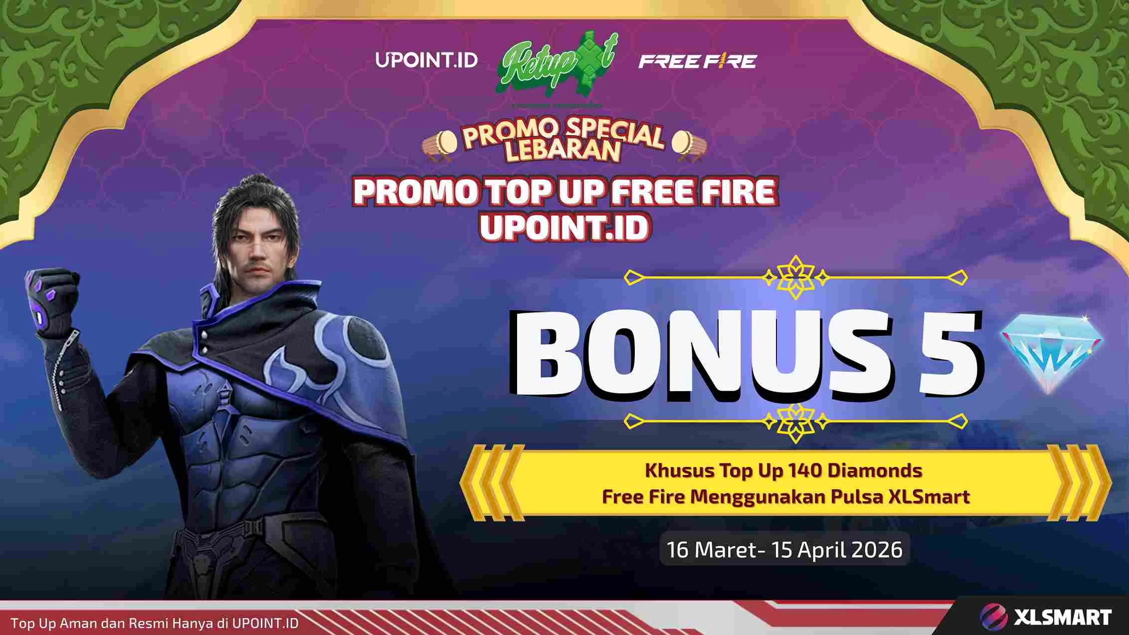 Promo Lebaran Buat Pengguna XL & Axis! Top Up 140 Diamond FF di UPOINT.ID, Auto Dapet Bonus Cuan!