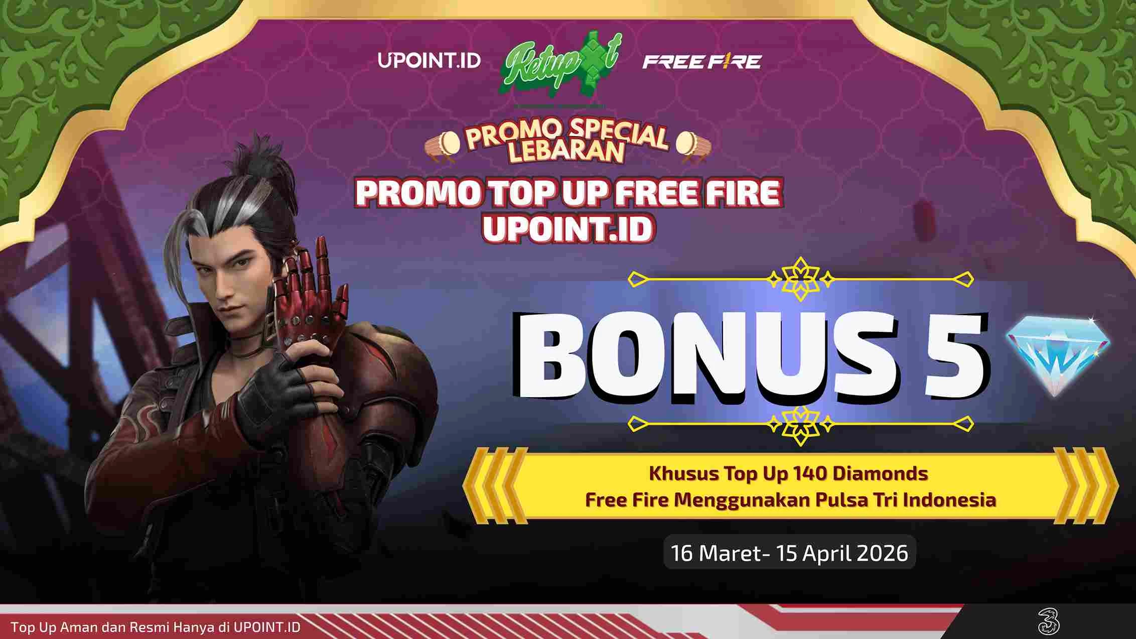 Survivors Pengguna Tri Wajib Merapat! Top Up 140 Diamond FF di UPOINT.ID, Bonusnya Auto Masuk!