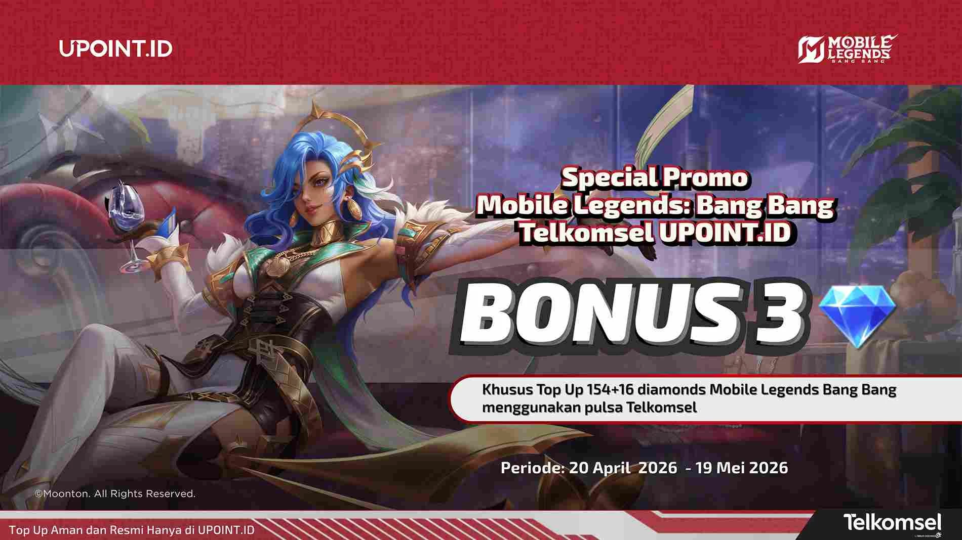 Khusus Pemain MLBB Pengguna Telkomsel! Top Up 154+16 Diamond MLBB di UPOINT.ID, Langsung Dapet Bonus!