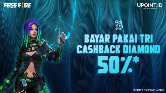 Bayar Pakai Tri Dapet Cashback 50% Diamond Free Fire 